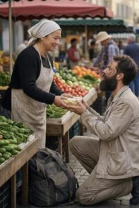 Uma mulher pobre no mercado alimentou um sem-teto — e, uma semana depois, um SUV parou em frente à sua casa.
